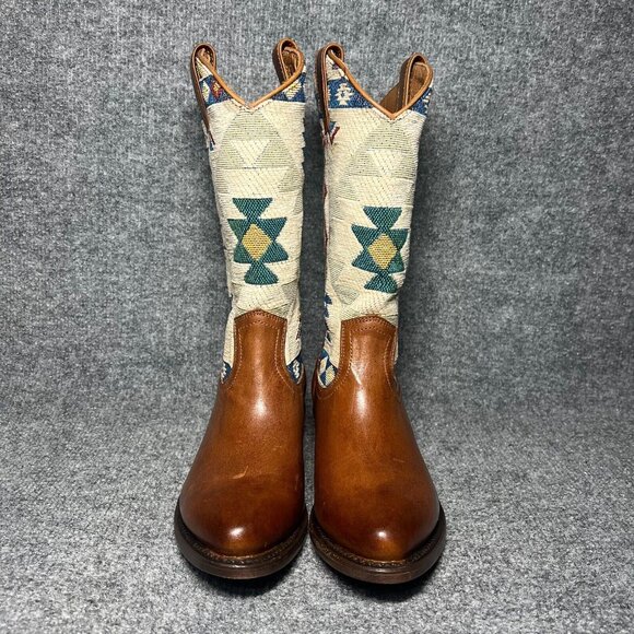 Frye Billy Pull On Southwest Womens $378 Brown Leather Embroidered Boots sz 6 B - Picture 2 of 10
